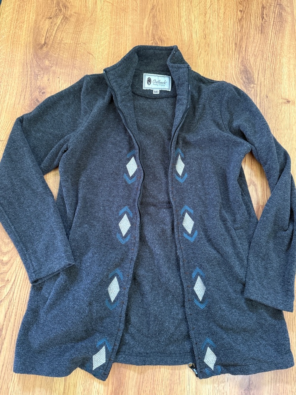 Outback Trading Company Women's Charcoal Open-Front Jacket with Geometric Stitch